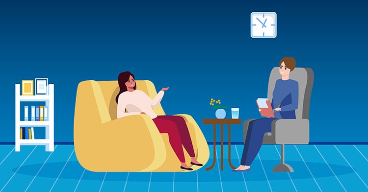 A social worker speaks to a person and takes notes.